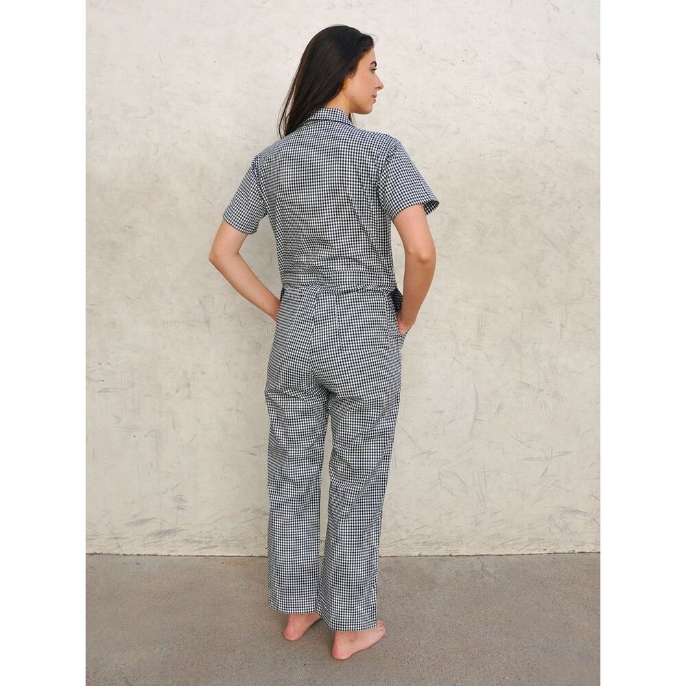 Nooworks Short Sleeve Gingham Coverall Jumpsuit Gray Womens Size Large - Picture 4 of 10